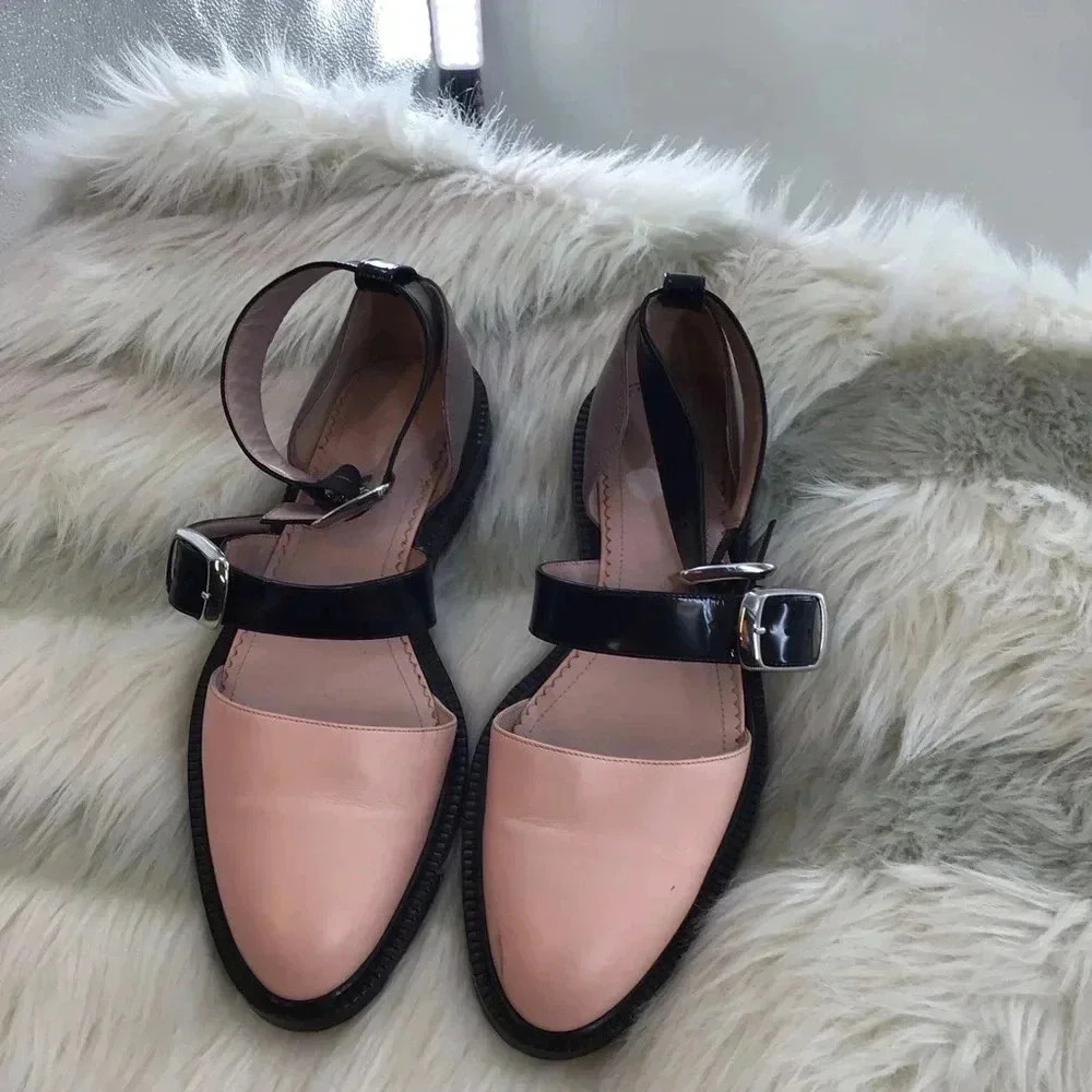 Inch2 - Pink and black handmade leather Mary Janes - Size 9